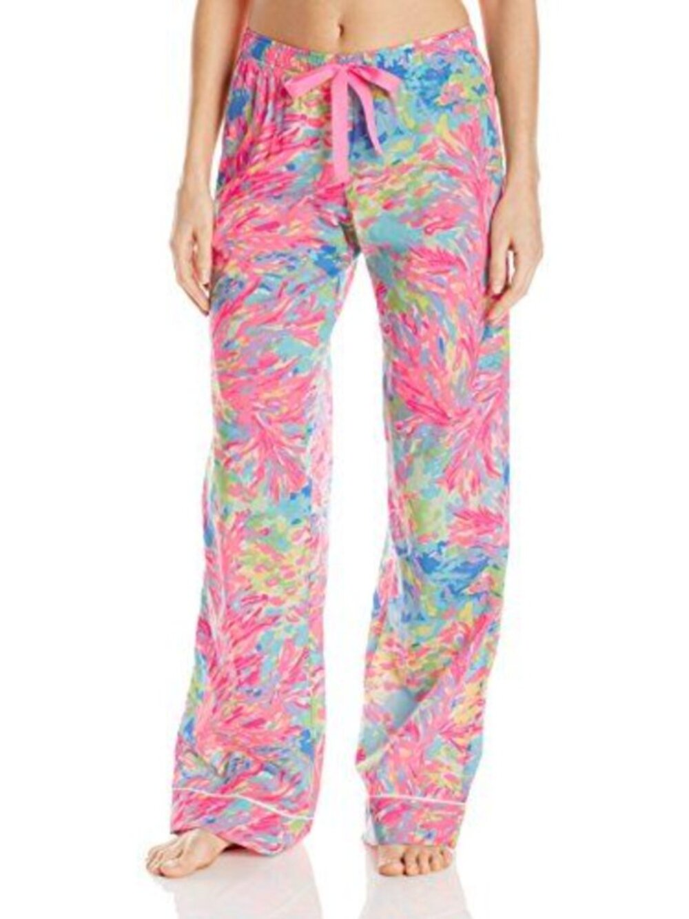 Lilly Pulitzer Palm Beach Coral Pajama Pants Womens L Cotton Pink Blue Green Bri